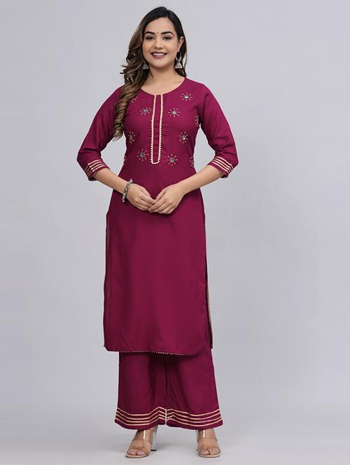women round neck kurta palazzo set - 21232242 - Very Small Image - 1