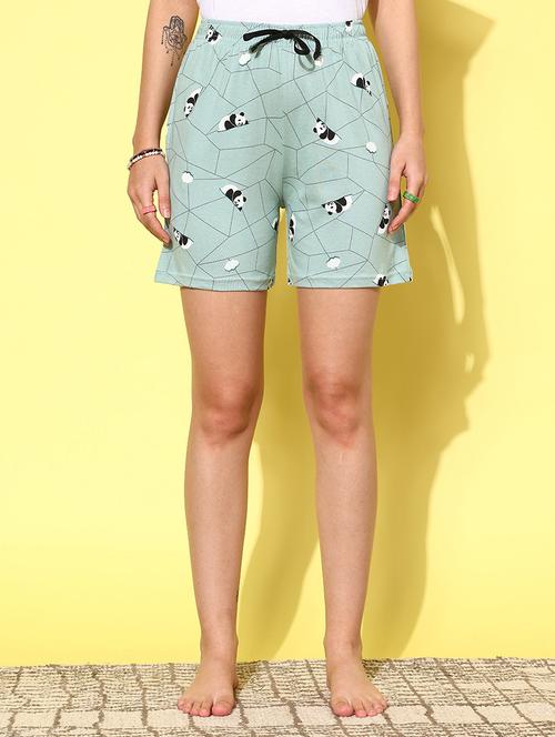 sea green cotton regular shorts - 21234570 - Very Small Image - 1