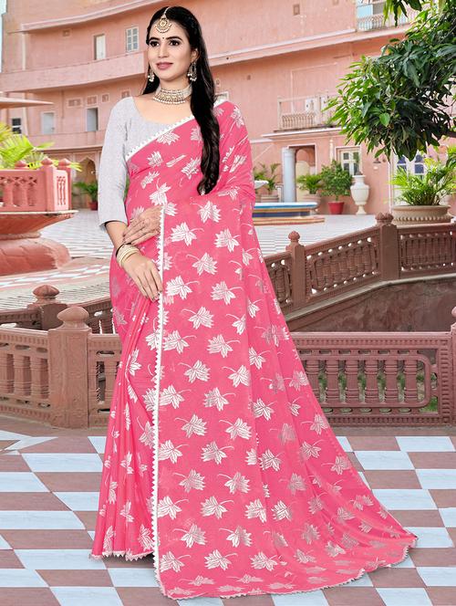 women foil printed saree with blouse - 21234966 - Very Small Image - 1