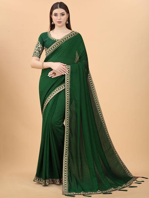 women solid with bordered saree - 21234975 - Very Small Image - 1