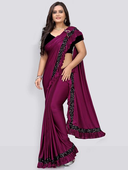 women solid ruffle saree with blouse - 21235146 - Very Small Image - 1