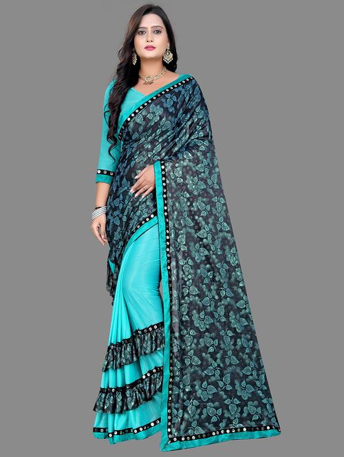 women printed ruffle saree with blouse - 21235186 - Very Small Image - 1