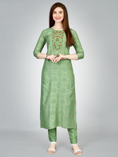 women round neck kurta pant set - 21235245 - Very Small Image - 1