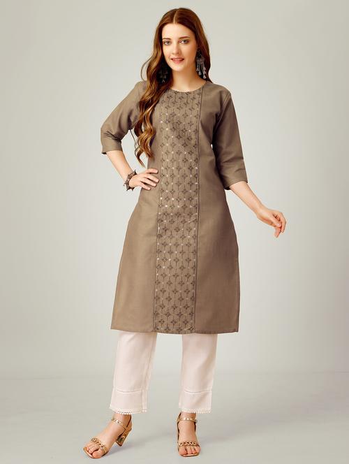 women round neck kurta pant set - 21235255 - Very Small Image - 1