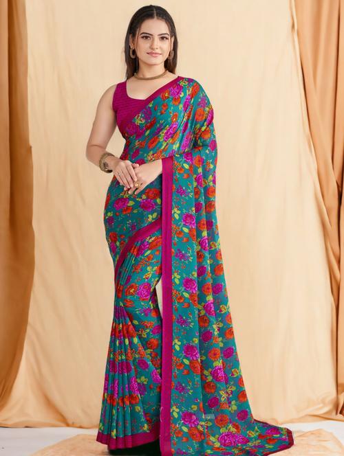 women floral printed saree with blouse - 21237545 - Very Small Image - 1
