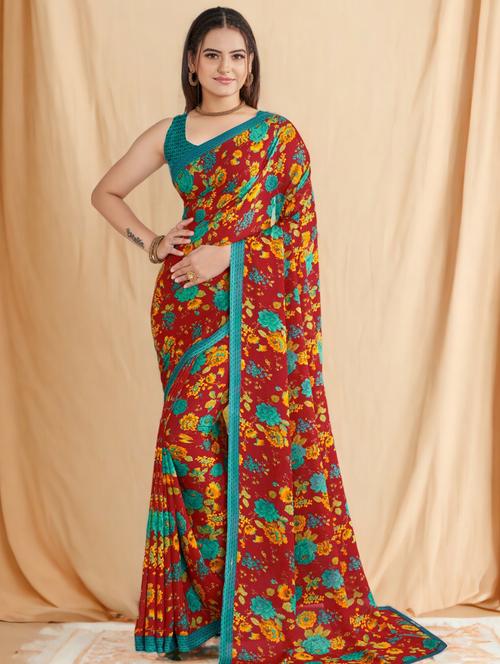women floral printed saree with blouse - 21237548 - Very Small Image - 1