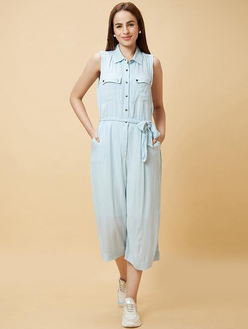 light blue rayon calf length jumpsuit - 21237735 - Very Small Image - 1