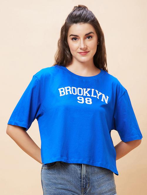 women round neck typographic boxy t-shirt - 21237759 - Very Small Image - 1
