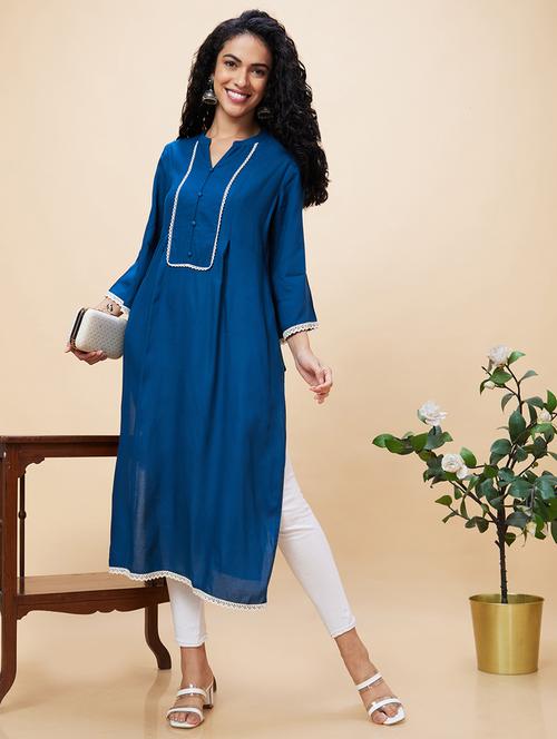women three quarter sleeve straight kurta - 21237800 - Very Small Image - 1