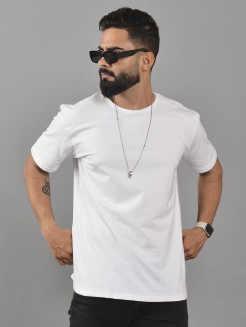 white cotton blend plain tshirt - 21238255 - Very Small Image - 1