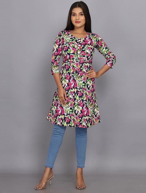 women blue round neck a-line kurti - 21238437 - Very Small Image - 1