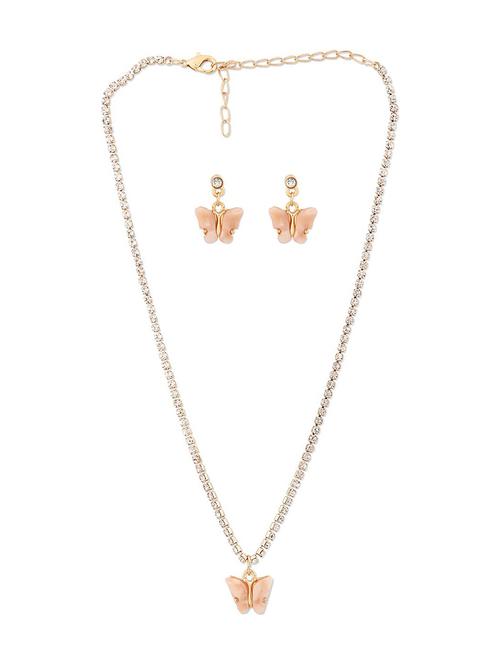 pink metal necklace and earring combo - 21239825 - Very Small Image - 1