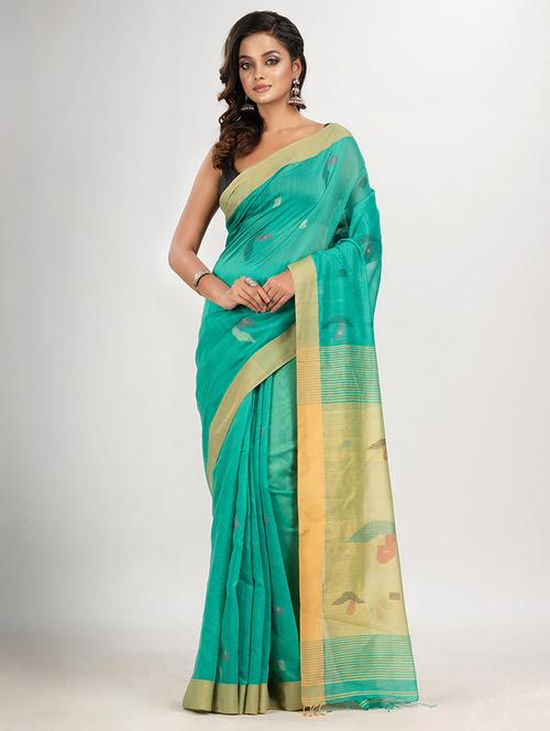 sea green jamdani saree - 21240296 - Very Small Image - 1