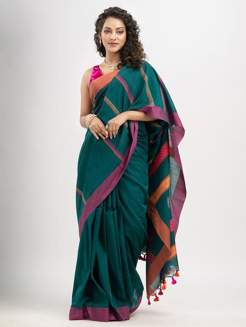 teal art silk handloom saree - 21240408 - Very Small Image - 1
