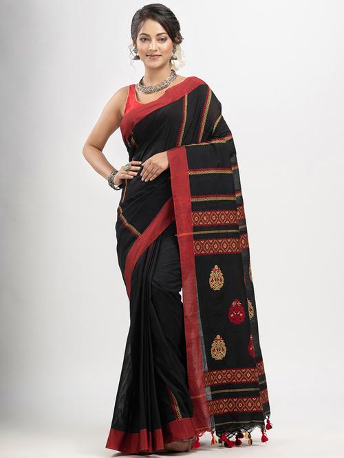 black art silk handloom saree with blouse - 21240409 - Very Small Image - 1