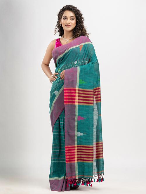 teal art silk handloom saree - 21240417 - Very Small Image - 1