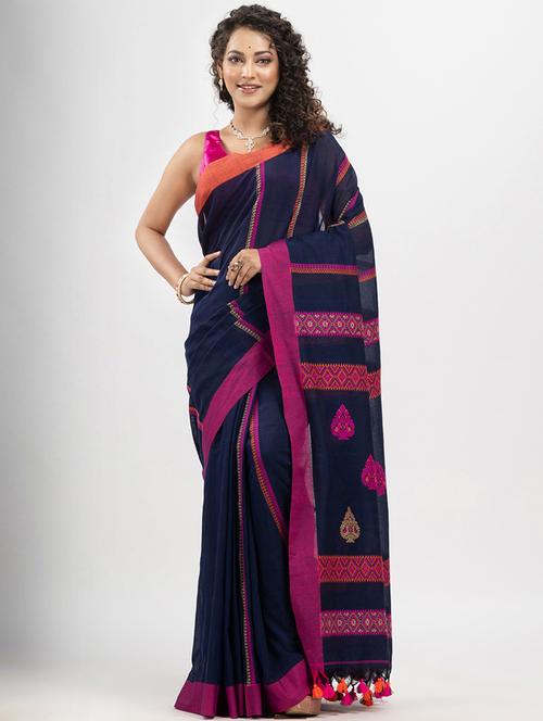 blue art silk handloom saree with blouse - 21240463 - Very Small Image - 1