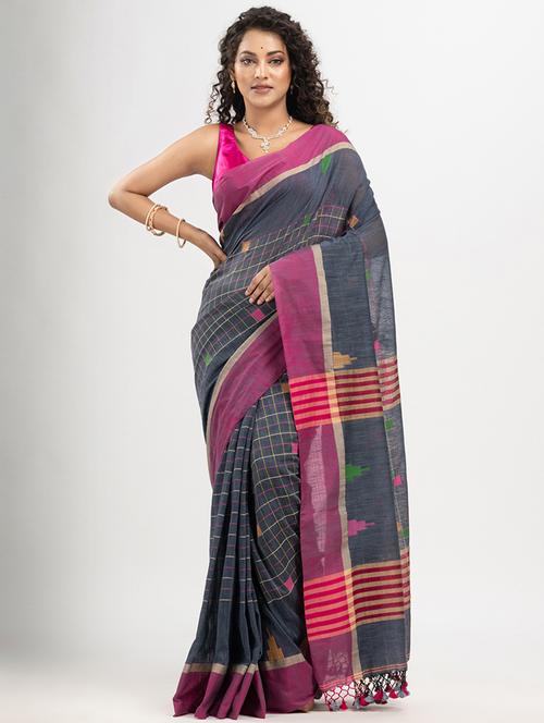 grey cotton handloom saree - 21240469 - Very Small Image - 1