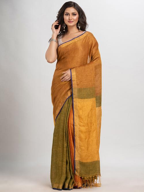 yellow handloom saree with blouse - 21240487 - Very Small Image - 1