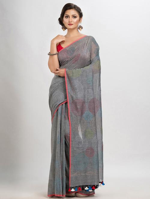 women grey embroidered saree with blouse - 21240509 - Very Small Image - 1