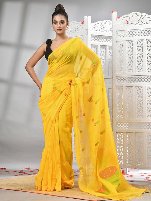 yellow cotton handloom saree - 21240552 - Very Small Image - 1