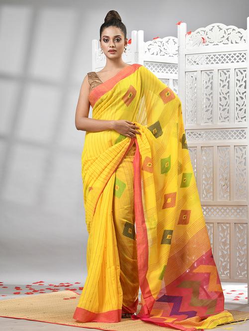 yellow art silk handloom saree - 21240557 - Very Small Image - 1