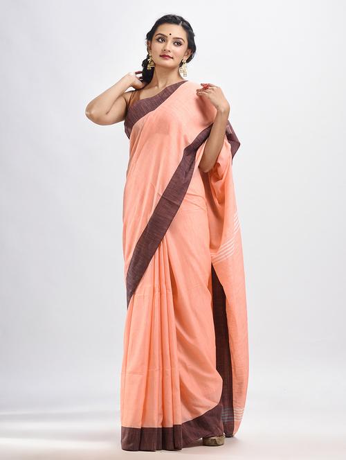 peach cotton handloom saree - 21240935 - Very Small Image - 1