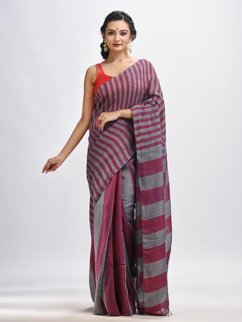 maroon cotton handloom saree - 21240947 - Very Small Image - 1