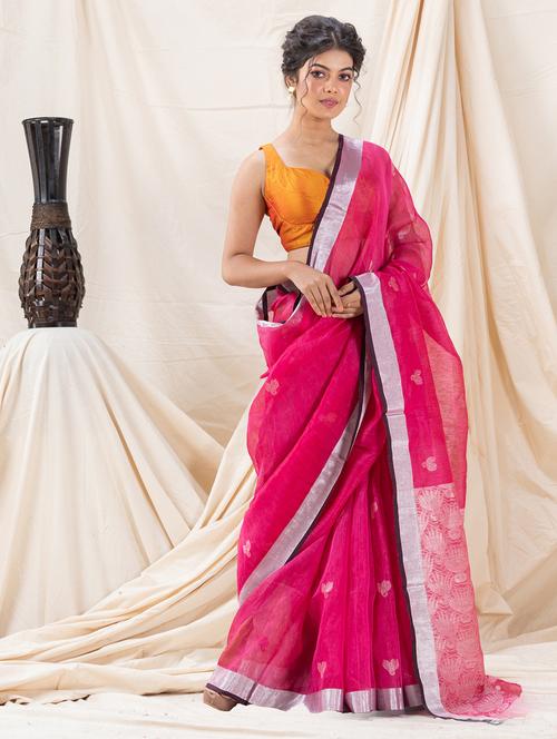 pink cotton blend handloom saree - 21241087 - Very Small Image - 1