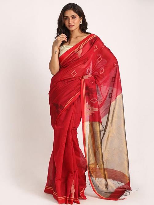 red georgette handloom saree - 21241137 - Very Small Image - 1