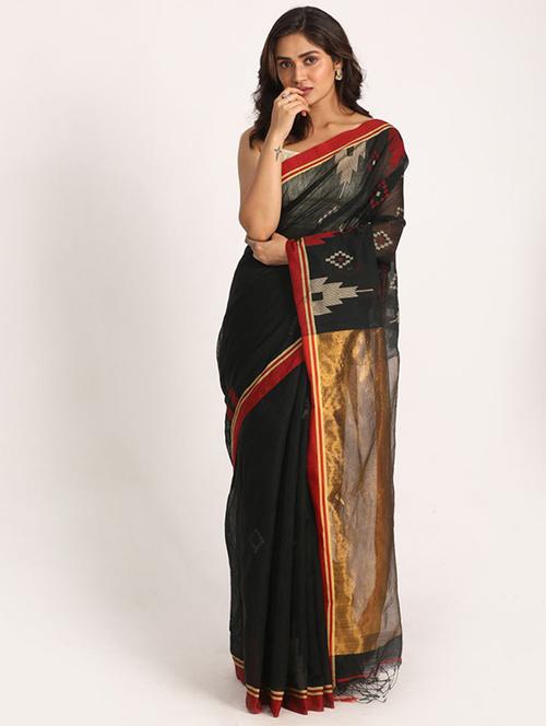 black georgette handloom saree - 21241138 - Very Small Image - 1