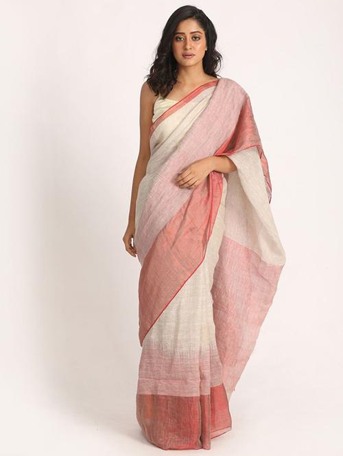 off white handloom saree with blouse - 21241175 - Very Small Image - 1
