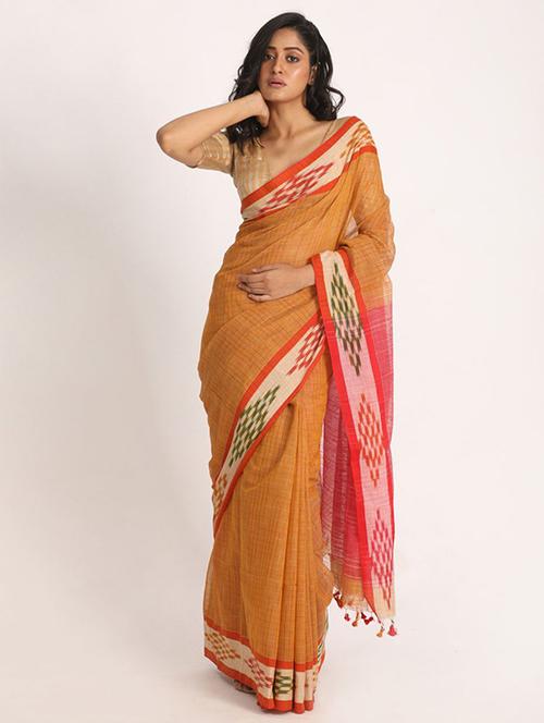 orange cotton handloom saree - 21241177 - Very Small Image - 1