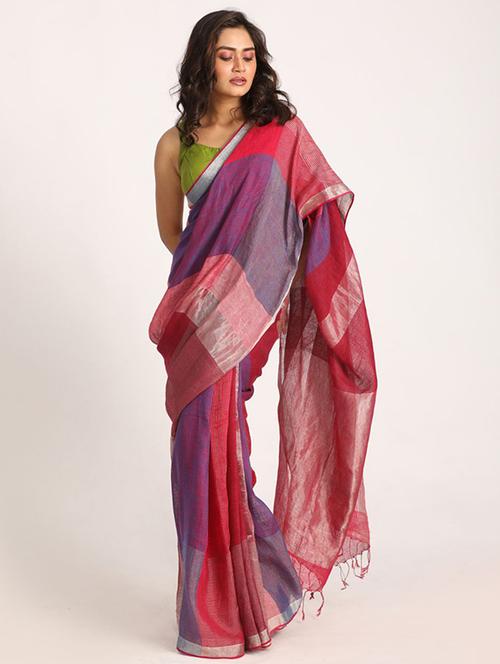 multi colored linen handloom saree - 21241203 - Very Small Image - 1