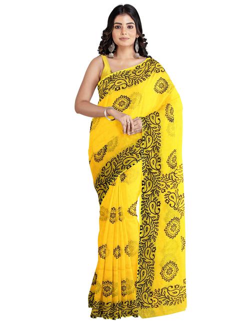 yellow printed cotton saree with blouse - 21241515 - Very Small Image - 1
