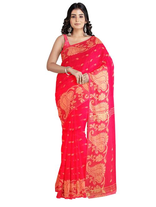 red cotton handloom saree with blouse - 21241527 - Very Small Image - 1