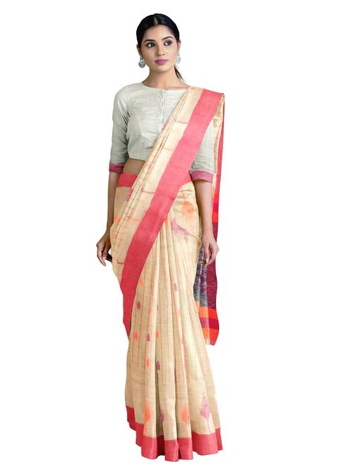cream cotton handloom saree with blouse - 21241563 - Very Small Image - 1