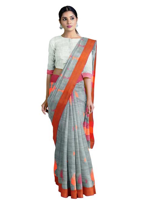 grey cotton handloom saree with blouse - 21241565 - Very Small Image - 1