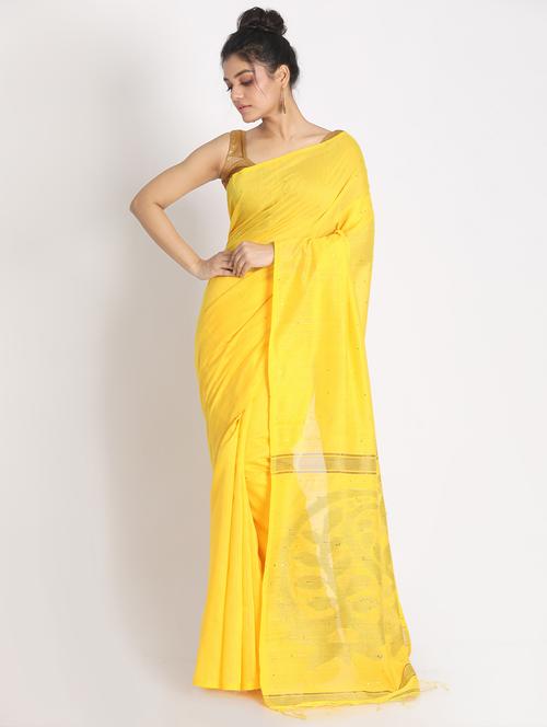 yellow cotton handloom saree with blouse - 21241601 - Very Small Image - 1