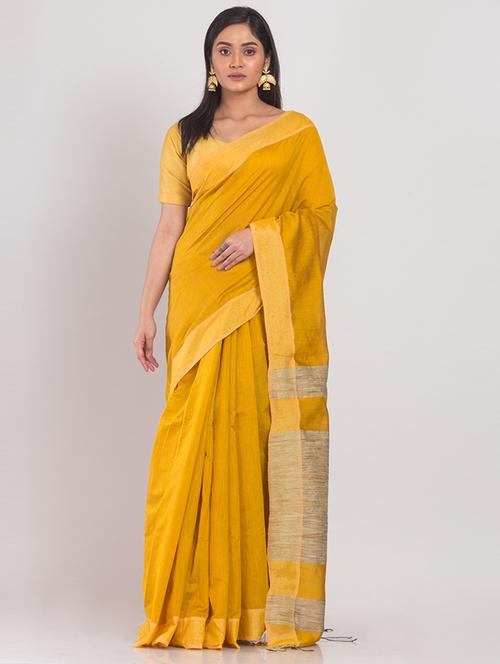 yellow cotton handloom saree with blouse - 21241614 - Very Small Image - 1