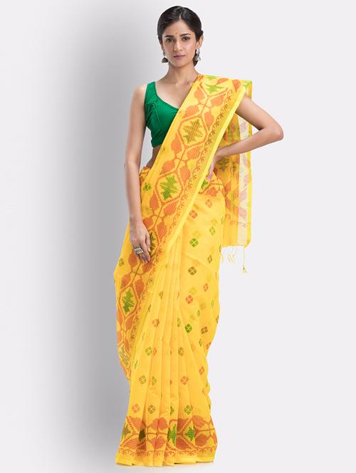 yellow cotton handloom saree with blouse - 21241696 - Very Small Image - 1