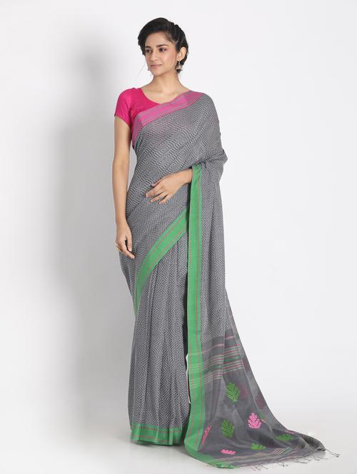 grey cotton handloom saree - 21241734 - Very Small Image - 1