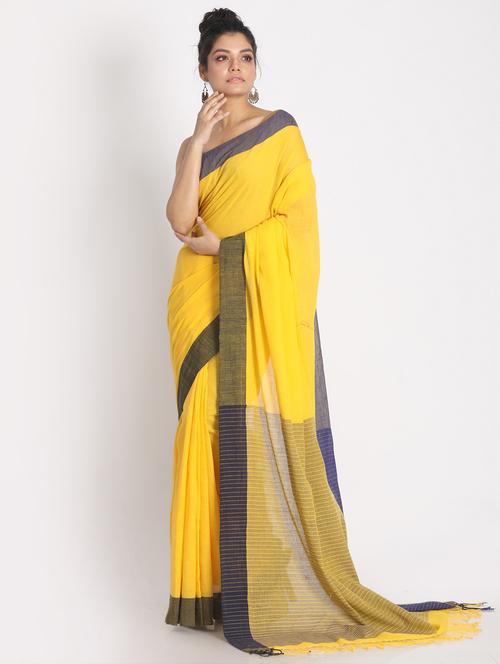 yellow cotton handloom saree with blouse - 21241747 - Very Small Image - 1