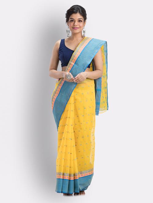 yellow cotton handloom saree with blouse - 21241887 - Very Small Image - 1