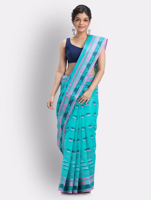 light blue handloom saree - 21241894 - Very Small Image - 1