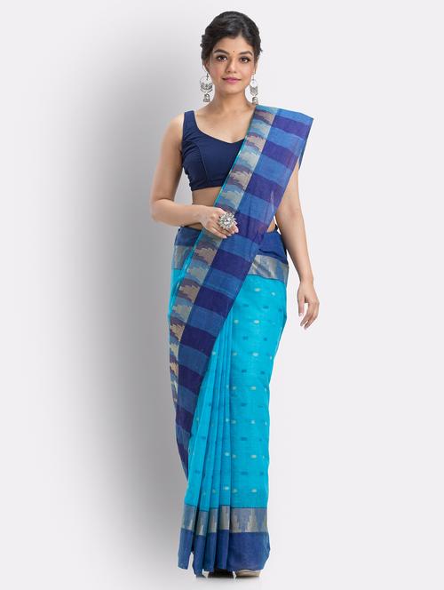 light blue handloom saree with blouse - 21241900 - Very Small Image - 1