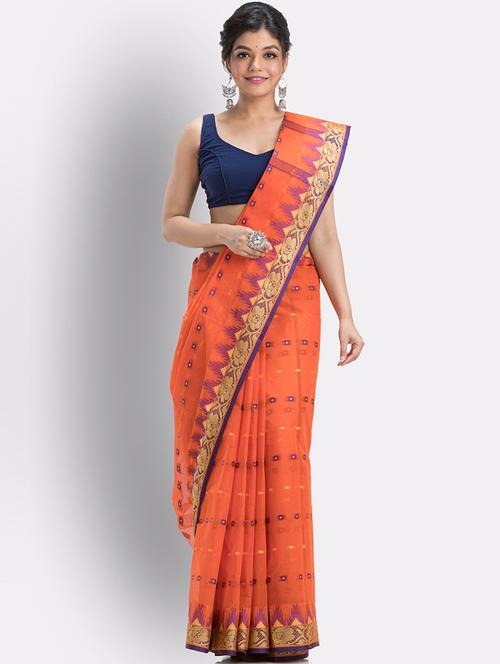 orange cotton handloom saree with blouse - 21241905 - Very Small Image - 1