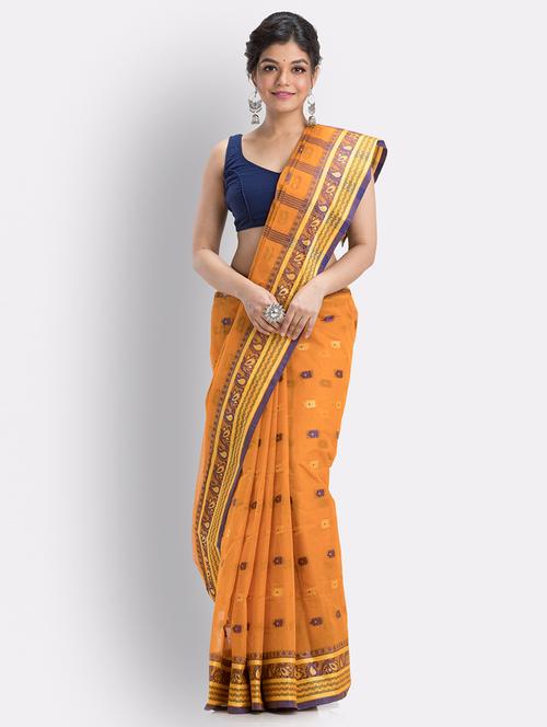 orange cotton handloom saree with blouse - 21241908 - Very Small Image - 1
