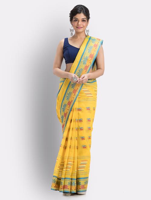 yellow cotton handloom saree - 21241911 - Very Small Image - 1