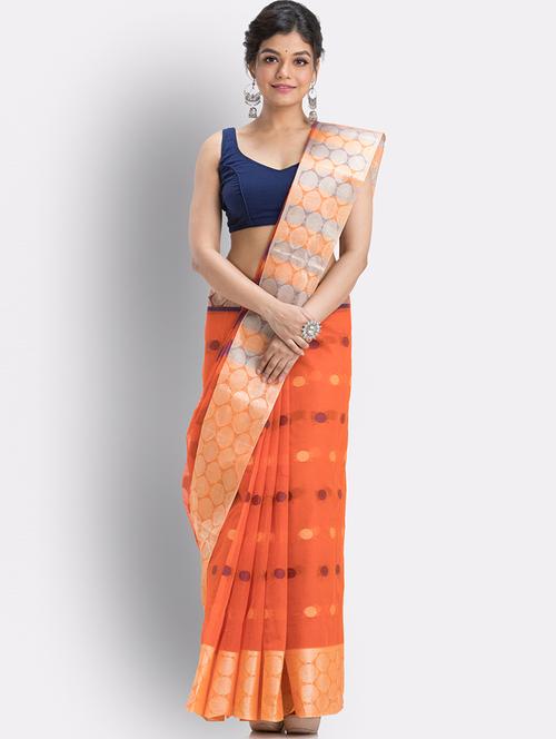 orange cotton handloom saree - 21241919 - Very Small Image - 1